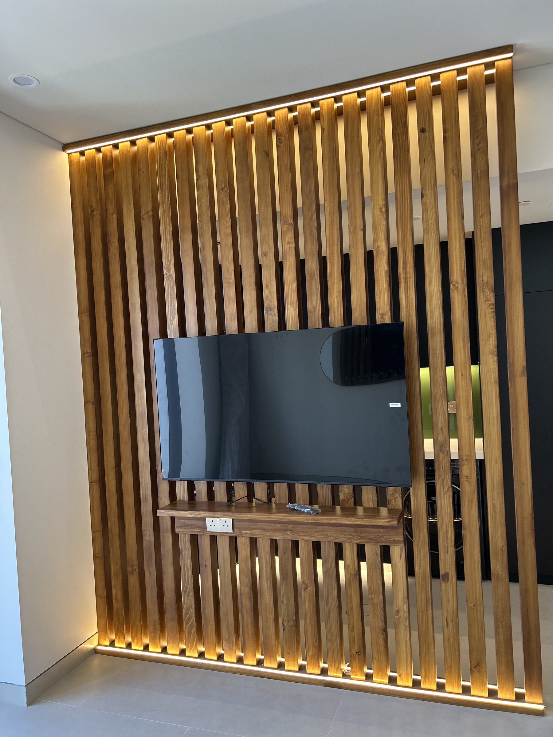 Custom wood slat partition